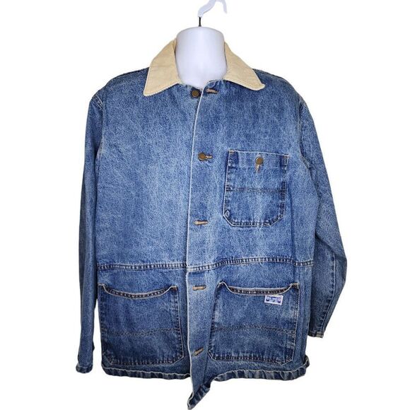 Vintage 80s Big Smith Corduroy Denim Barn Chore Jacket Men Size XXL Blue